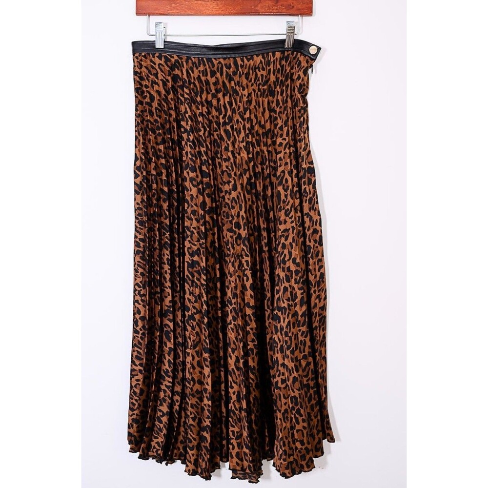 Zara Skirt L Brown Animal Print Pleated Maxi quiet‎ luxury